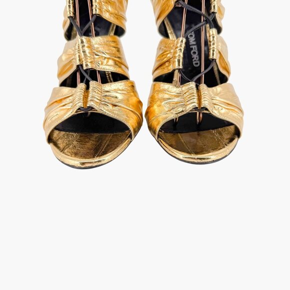 Tom Ford Stardust Lace Up Heels EU 41 US 9 Metallic Gold Foil Leather Tie Shoe - Picture 6 of 16